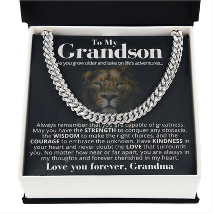 To My Grandson - Cuban Link Necklace From Grandma - You Are Always Cherished Message Card Gift