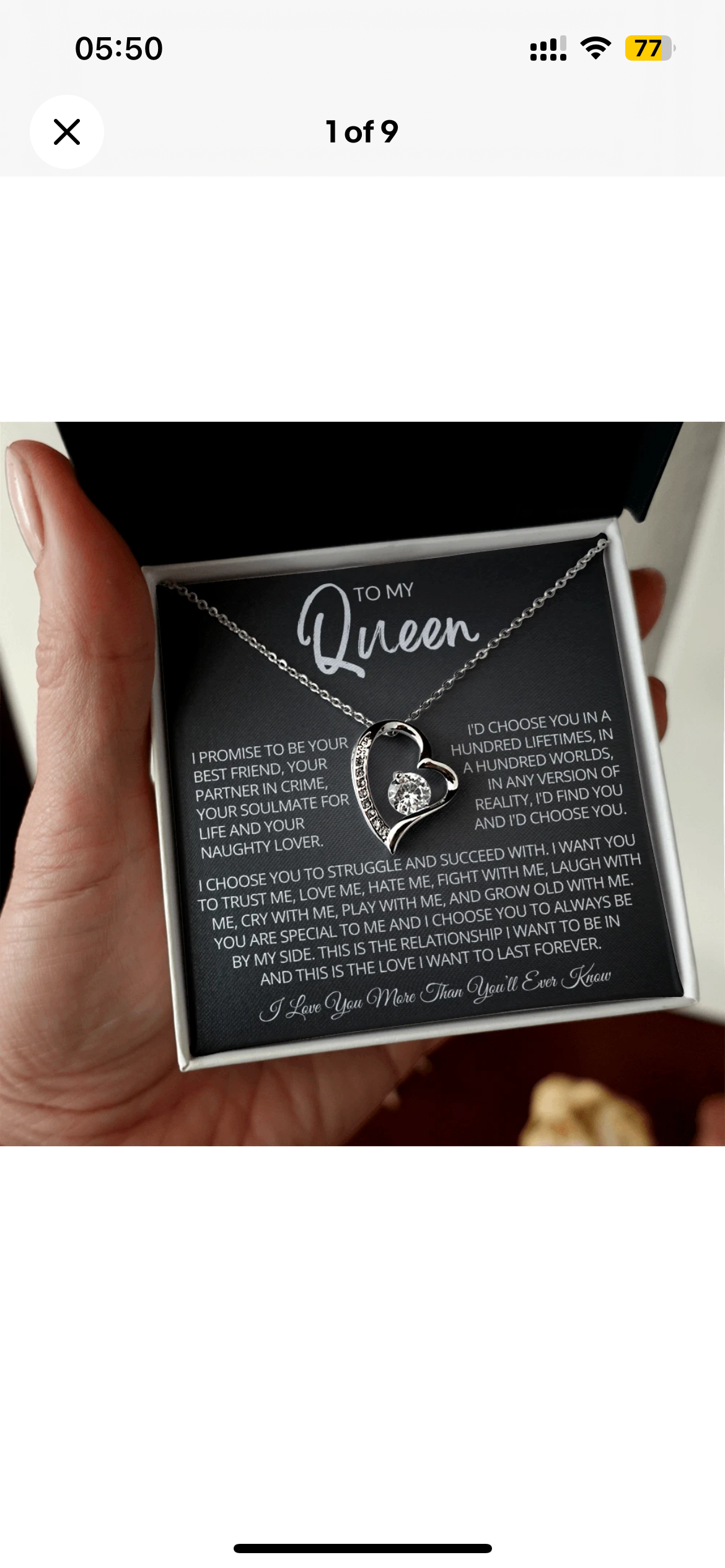 To My Queen Necklace - Love Heart Necklace - I Choose You Gift from Husband