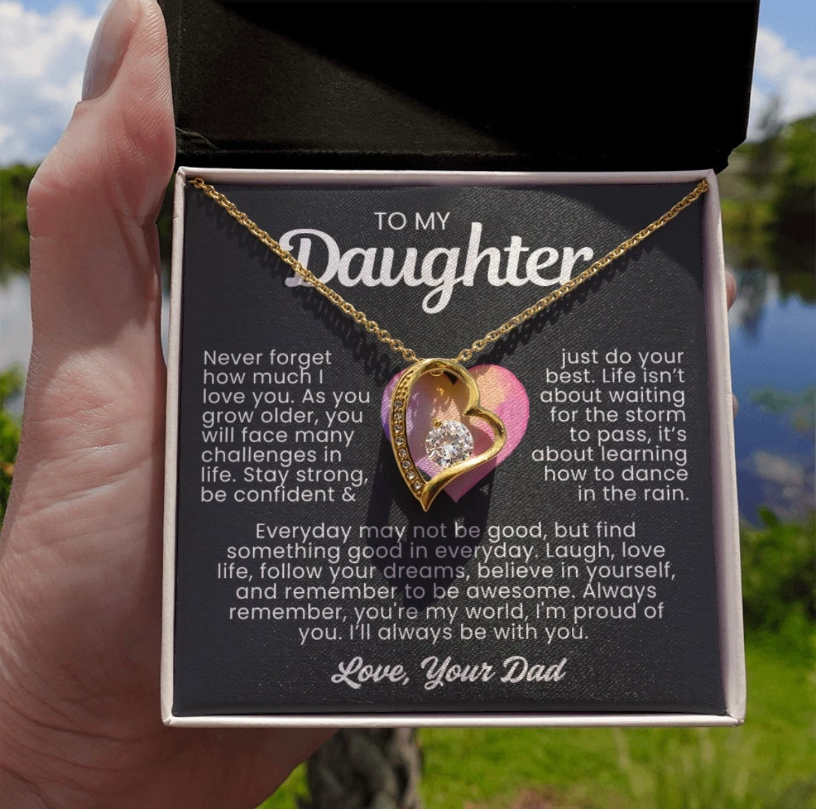 To My Daughter Necklace from Dad - Love Heart Necklace - You Are My World