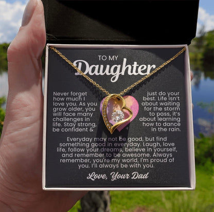 To My Daughter Necklace from Dad - Love Heart Necklace - You Are My World