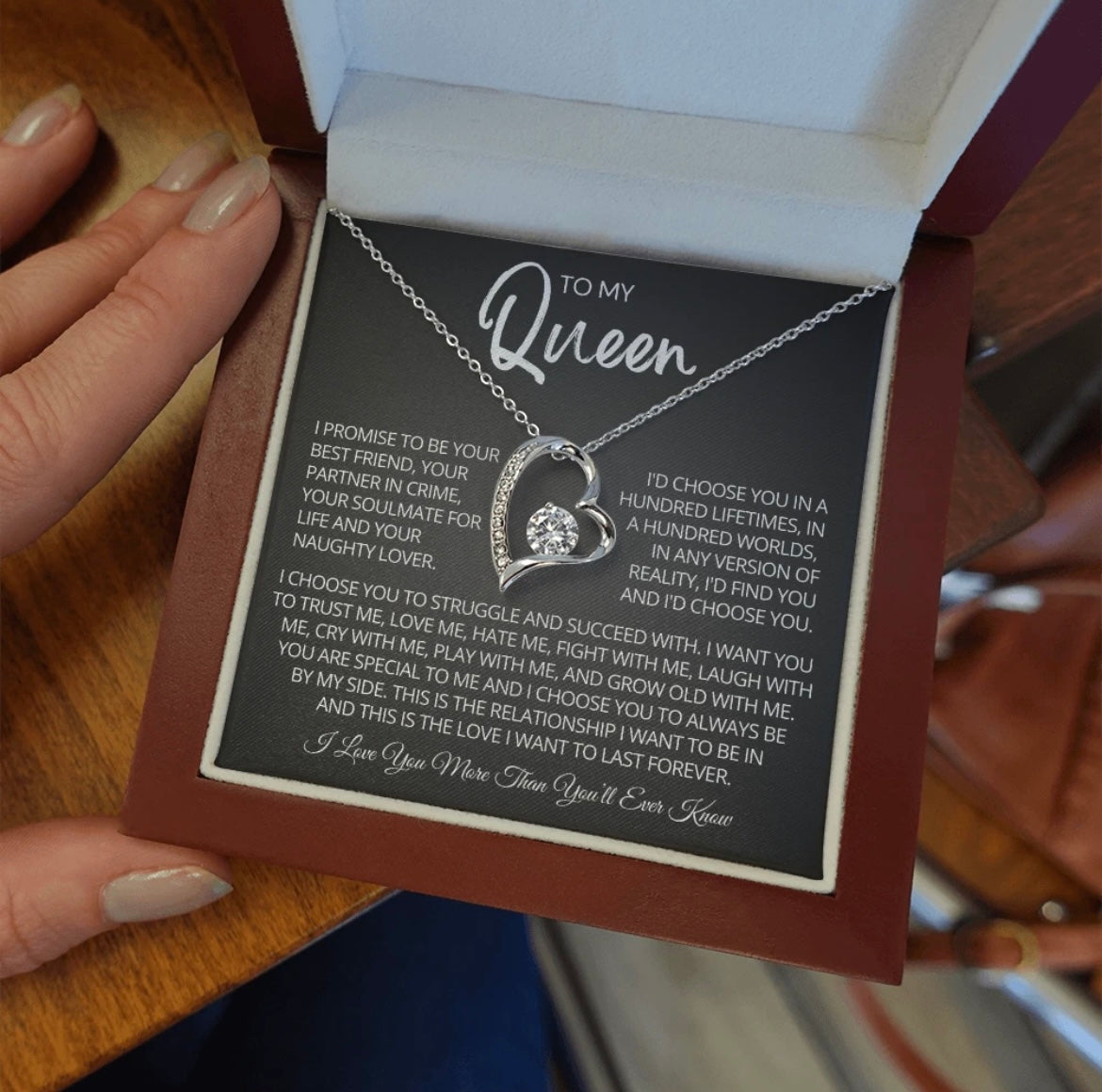 To My Queen Necklace - Love Heart Necklace - I Choose You Gift from Husband