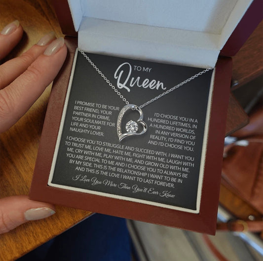 To My Queen Necklace - Love Heart Necklace - I Choose You Gift from Husband