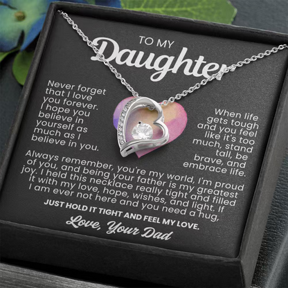 To My Daughter Necklace from Dad - Love Heart Necklace - You Are My World Gift