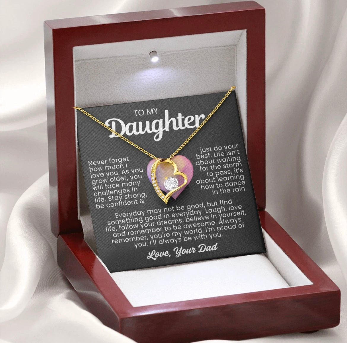 To My Daughter Necklace from Dad - Love Heart Necklace - You Are My World