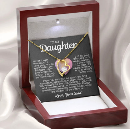 To My Daughter Necklace from Dad - Love Heart Necklace - You Are My World