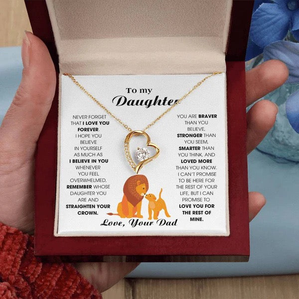 To My Daughter Necklace from Dad - Love Heart Necklace - More Loved Than You Know Message Card Gift