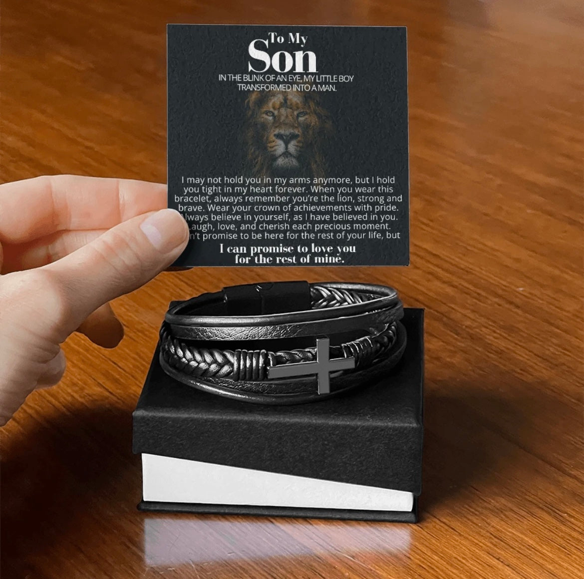 To My Son - Cross Bracelet - You Are the Lion Message Card Gift