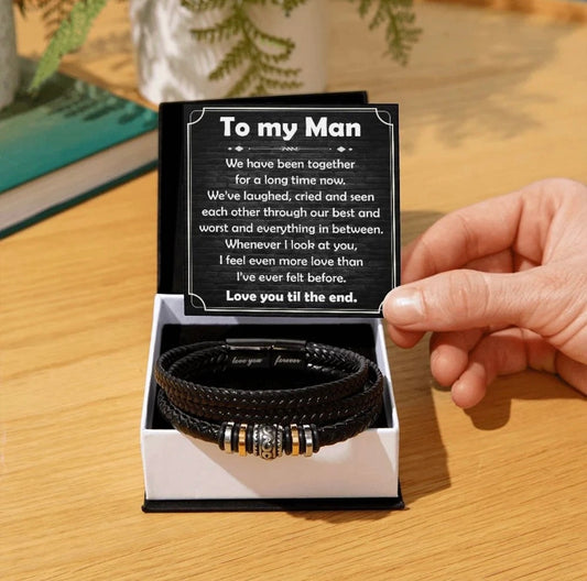 To My Man - Love You Forever Bracelet - You Are My Rock Message Card Gift