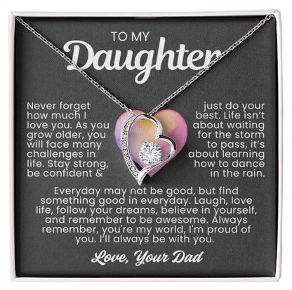 To My Daughter Necklace from Dad - Love Heart Necklace - You Are My World