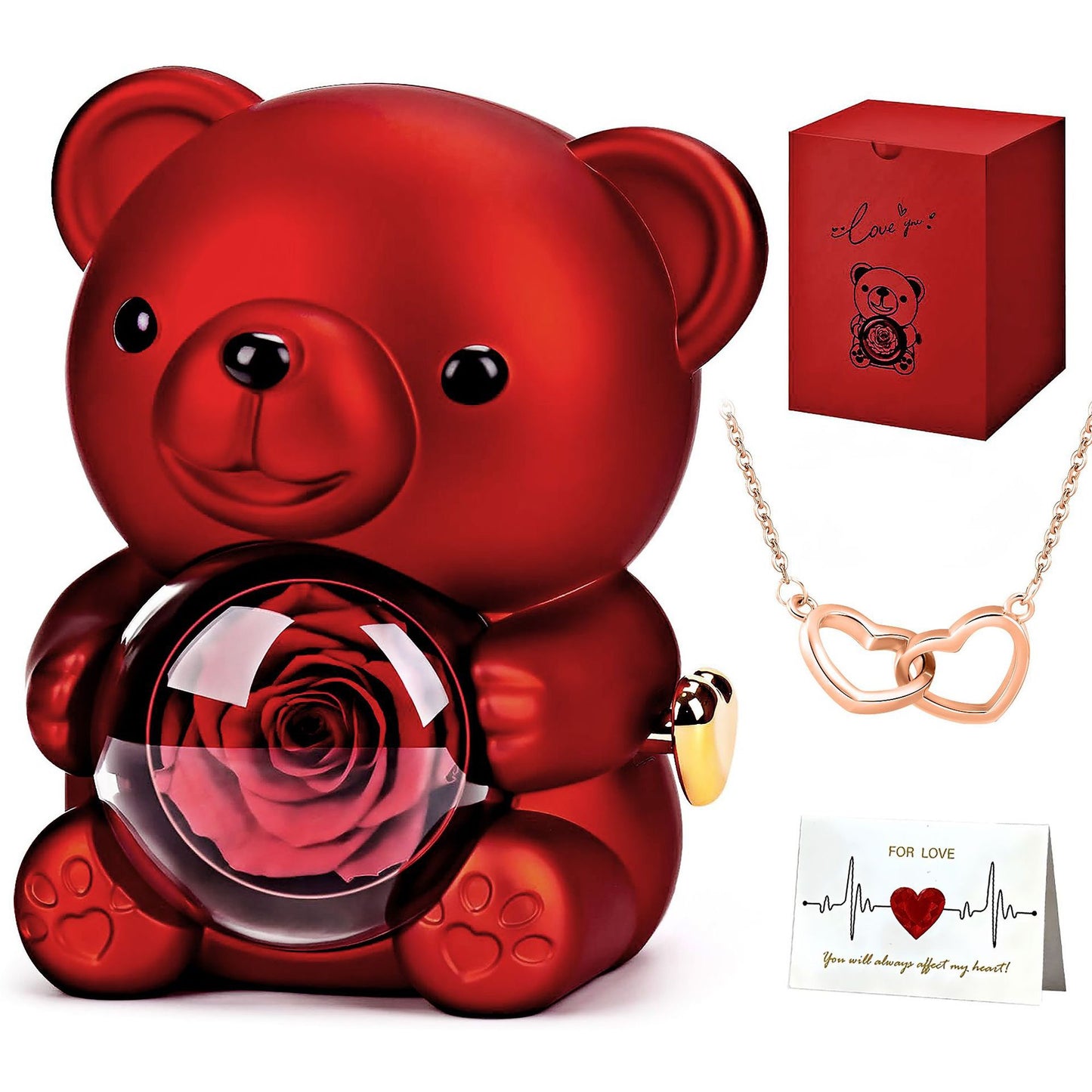 To My Soulmate - Custom Interlinked Hearts Necklace - Eternal Rose Bear Box