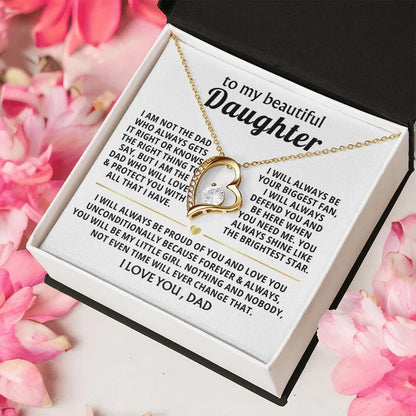 To My Daughter Necklace from Dad - Love Heart Necklace - Always My Precious Little Girl Gift