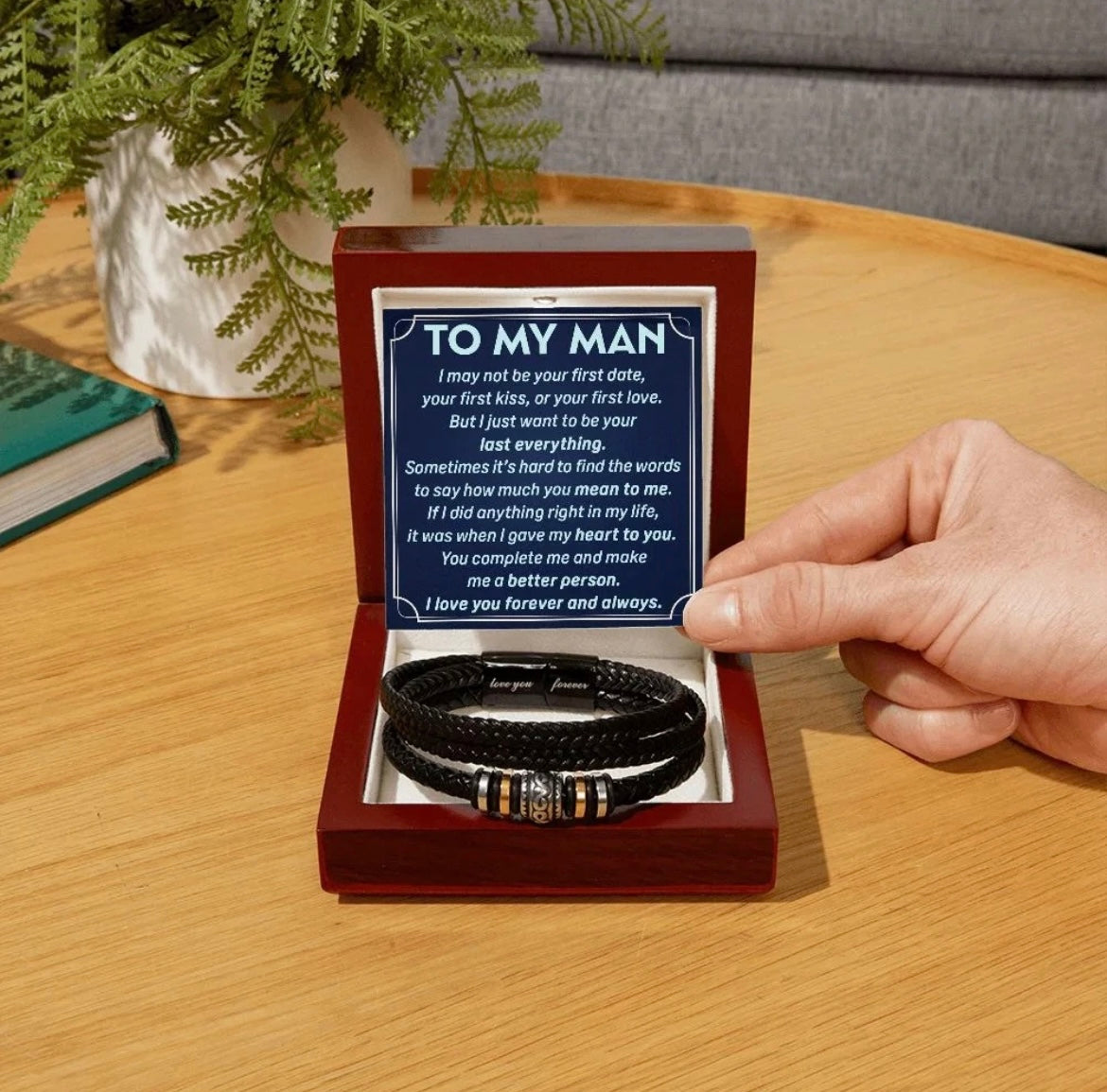 To My Man - Love You Forever Bracelet - You Are My Rock Message Card Gift