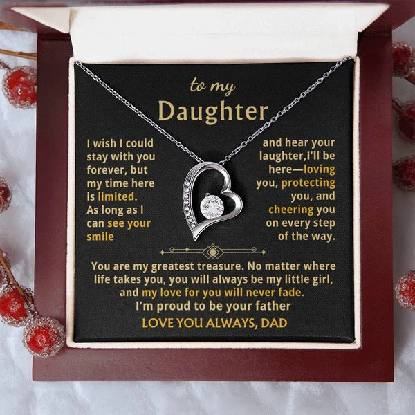 To My Daughter Necklace from Dad - Love Heart Necklace - My Love For You Will Never Fade Gift