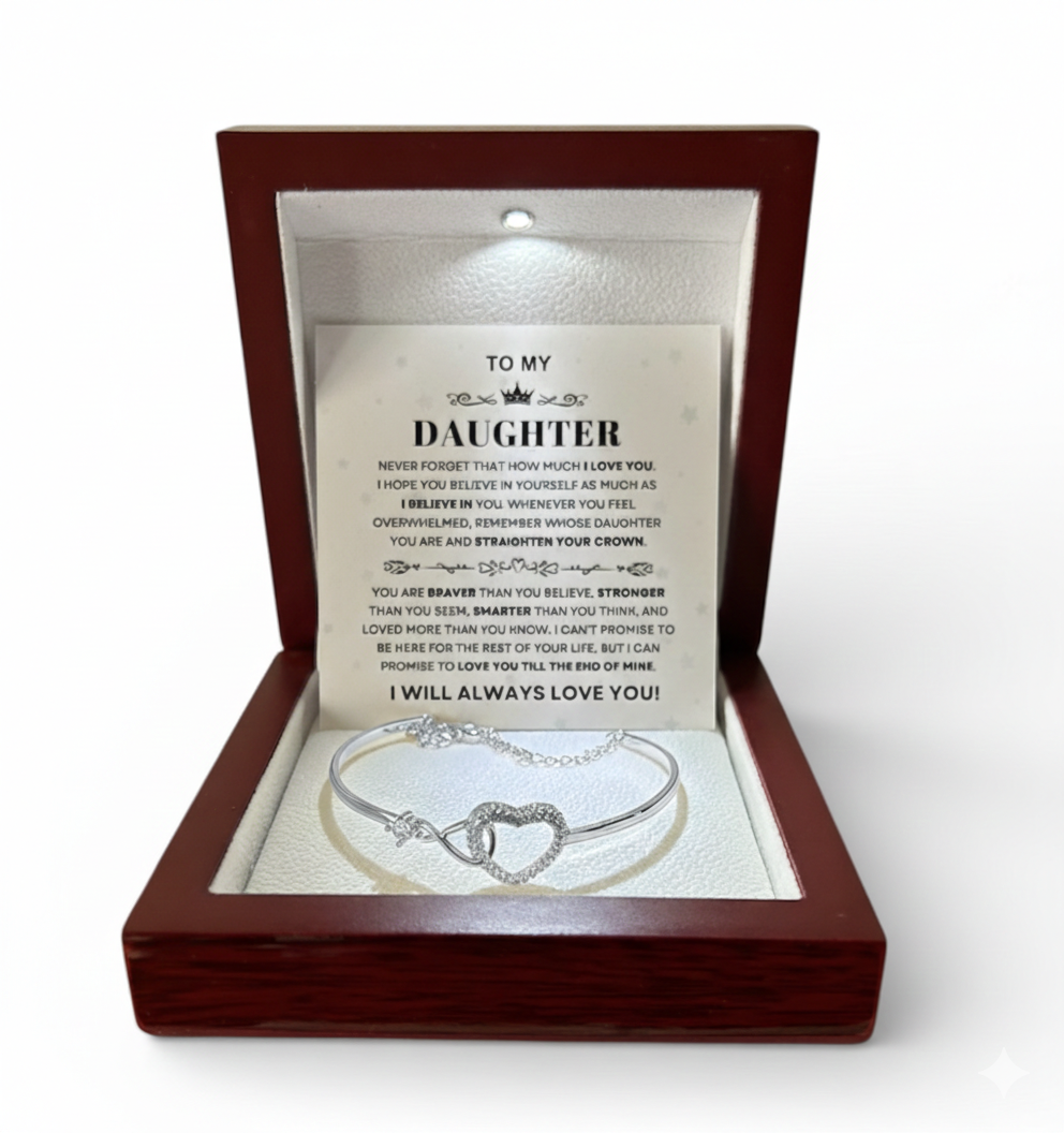 To My Daughter - Infinity Heart Bracelet - I Will Always Love You Message Card Gift