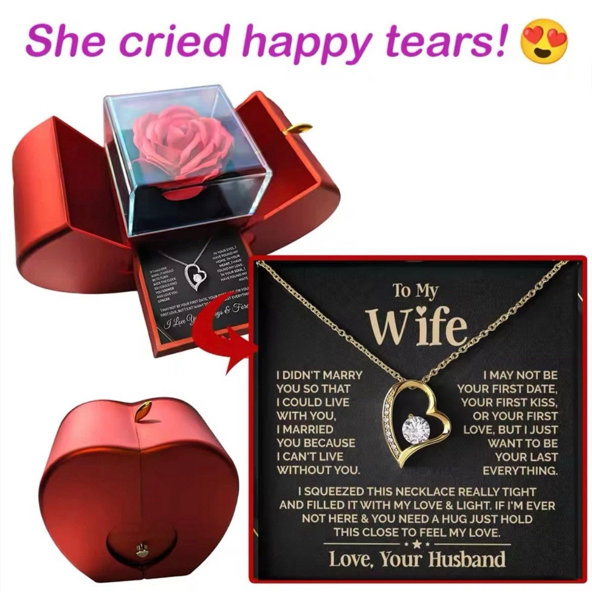 To My Wife Necklace - Love Heart Necklace - Eternal Rose Gift Box