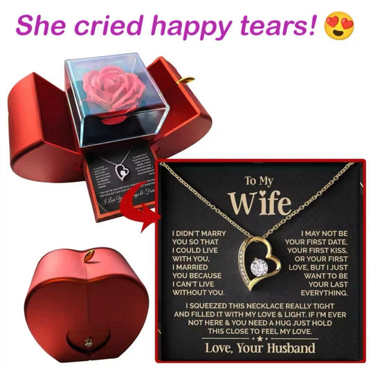 To My Wife Necklace - Love Heart Necklace - Eternal Rose Gift Box