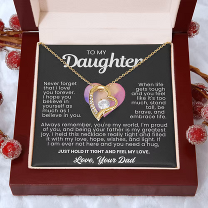 To My Daughter Necklace from Dad - Love Heart Necklace - You Are My World Gift