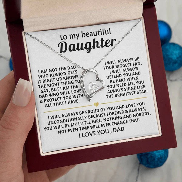 To My Daughter Necklace from Dad - Love Heart Necklace - Always My Precious Little Girl Gift
