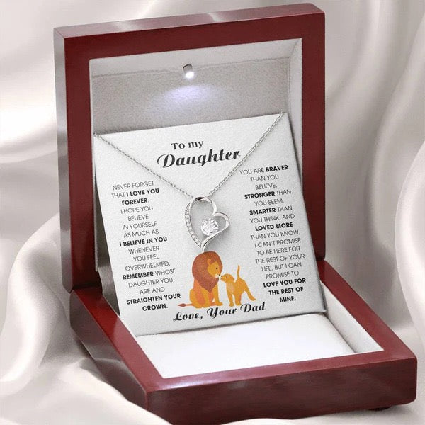 To My Daughter Necklace from Dad - Love Heart Necklace - More Loved Than You Know Message Card Gift