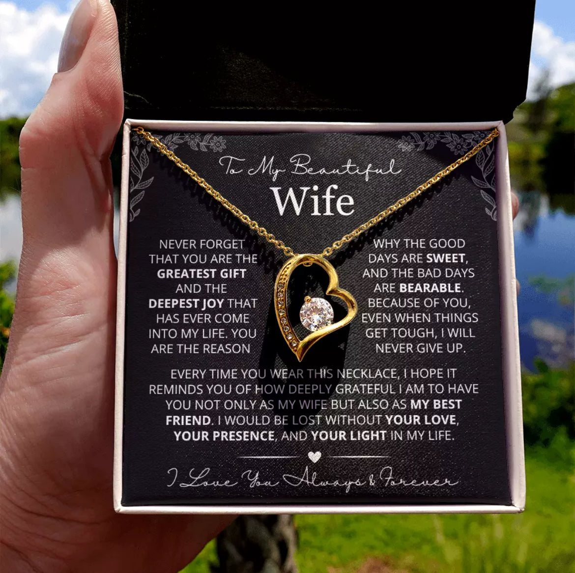 To My Wife - Love Heart Necklace - You Are the Greatest Gift