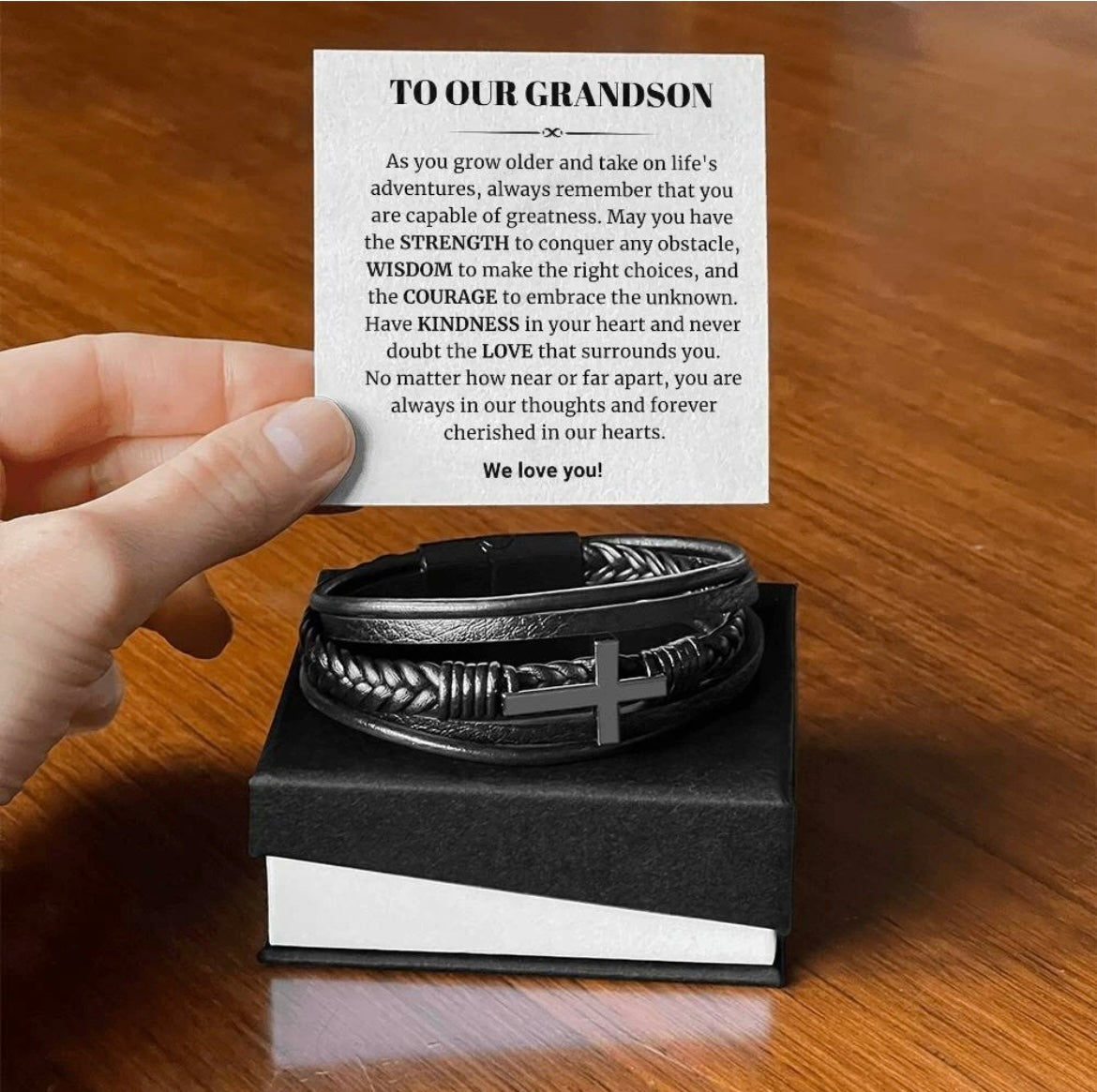 To Our Grandson - Cross Bracelet - Cherished In Our Hearts