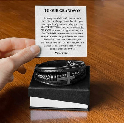 To Our Grandson - Cross Bracelet - Cherished In Our Hearts