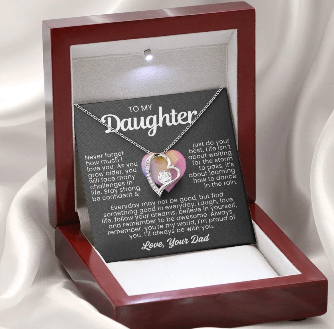 To My Daughter Necklace from Dad - Love Heart Necklace - You Are My World