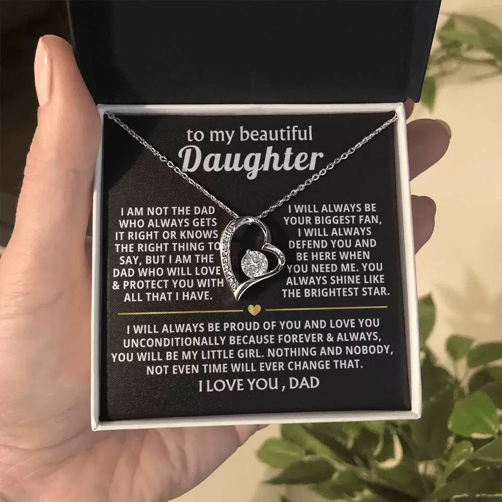 To My Daughter Necklace from Dad - Love Heart Necklace - Always My Precious Little Girl Gift