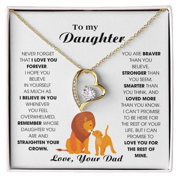 To My Daughter Necklace from Dad - Love Heart Necklace - More Loved Than You Know Message Card Gift