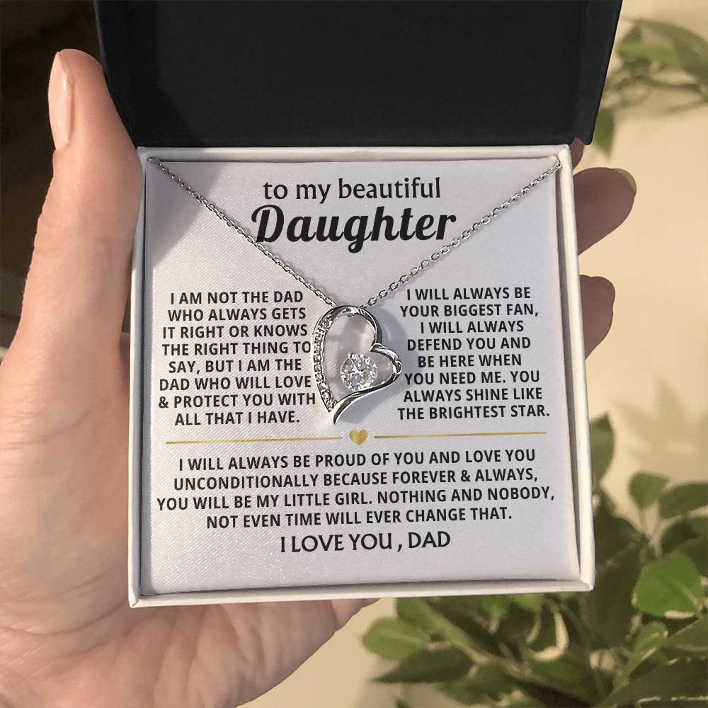 To My Daughter Necklace from Dad - Love Heart Necklace - Always My Precious Little Girl Gift