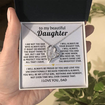 To My Daughter Necklace from Dad - Love Heart Necklace - Always My Precious Little Girl Gift
