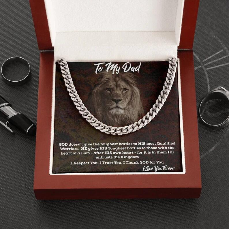 To My Dad - Cuban Link Necklace - Proud to Have You as Dad Message Card Gift