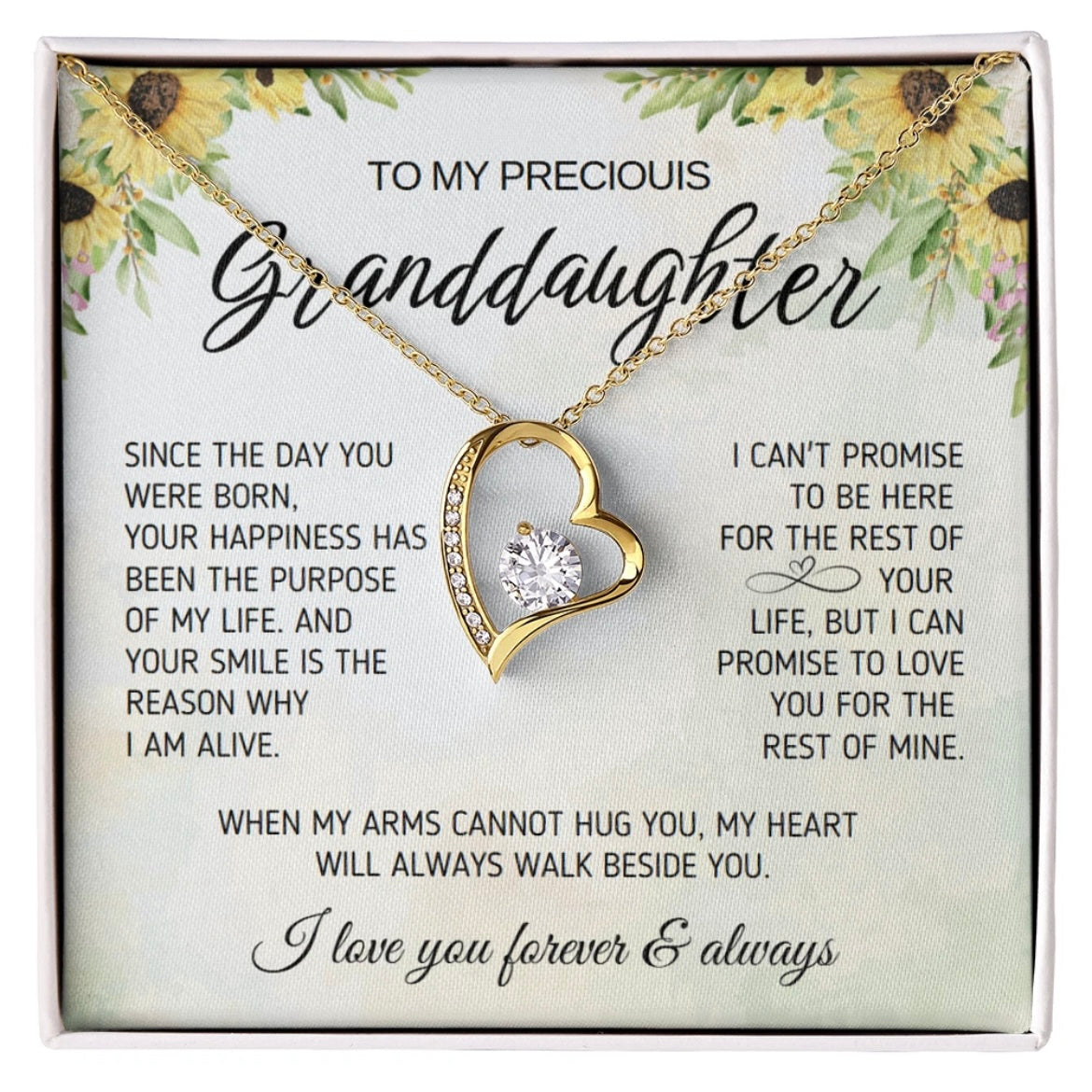 To My Granddaughter - Love Heart Necklace - My Heart Walks Beside You Gift