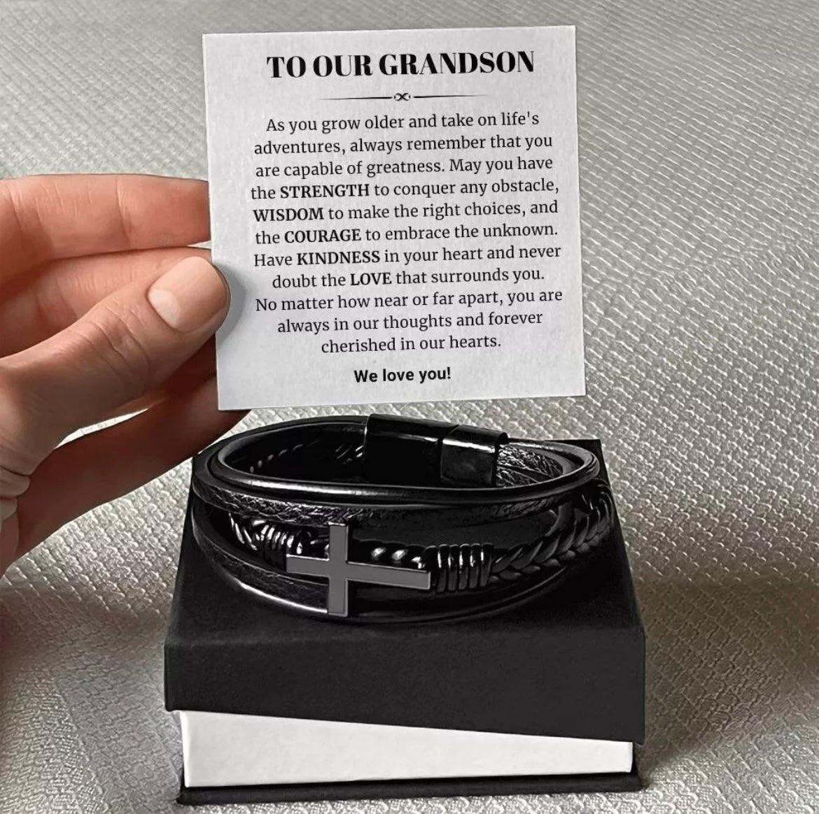 To Our Grandson - Cross Bracelet - Cherished In Our Hearts