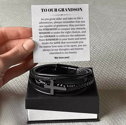 To Our Grandson - Cross Bracelet - Cherished In Our Hearts