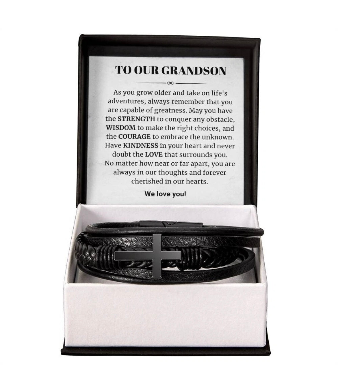 To Our Grandson - Cross Bracelet - Cherished In Our Hearts