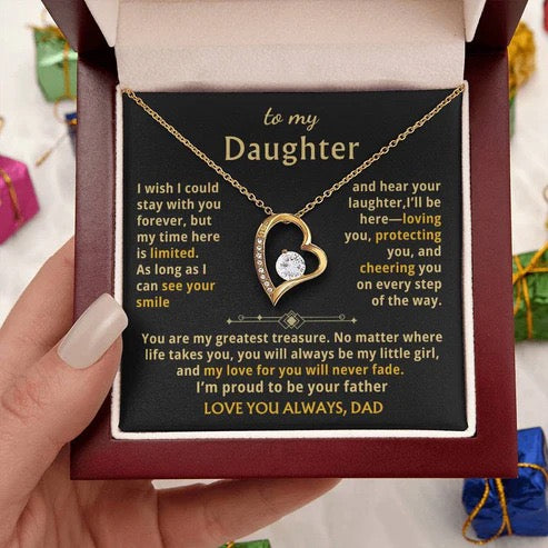 To My Daughter Necklace from Dad - Love Heart Necklace - My Love For You Will Never Fade Gift