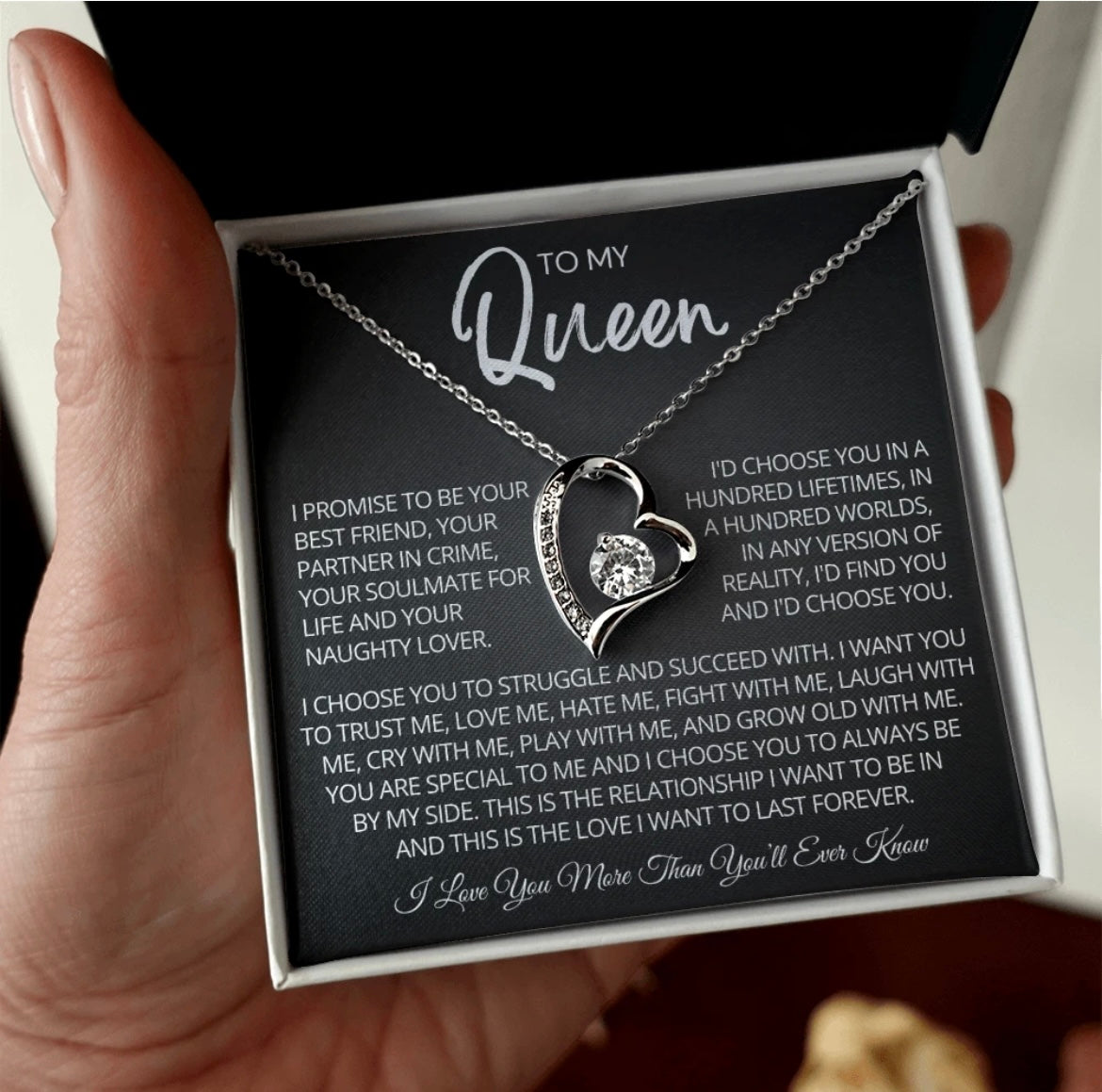 To My Queen Necklace - Love Heart Necklace - I Choose You Gift from Husband