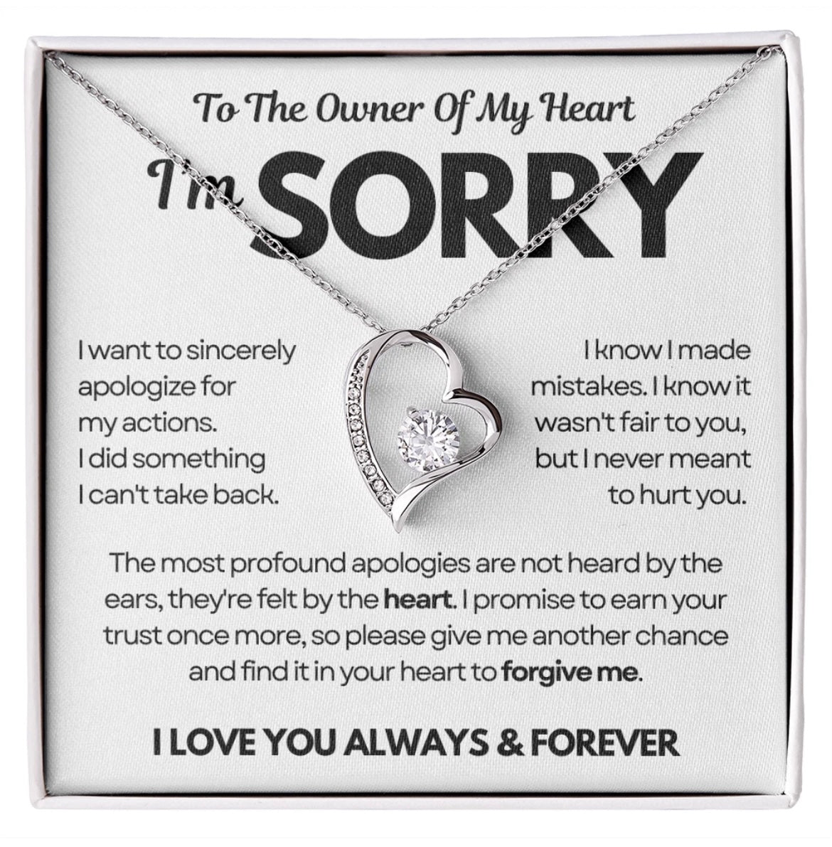 To the Owner of My Heart - Love Heart Necklace - I Am Sorry