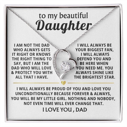 To My Daughter Necklace from Dad - Love Heart Necklace - Always My Precious Little Girl Gift