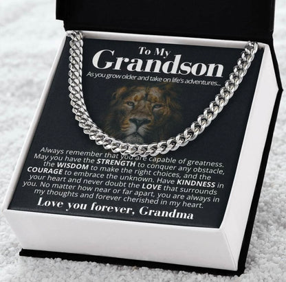 To My Grandson - Cuban Link Necklace From Grandma - You Are Always Cherished Message Card Gift