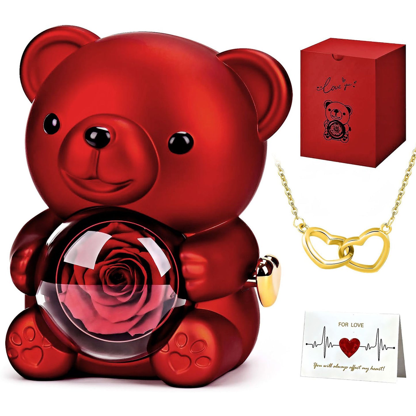 To My Soulmate - Custom Interlinked Hearts Necklace - Eternal Rose Bear Box