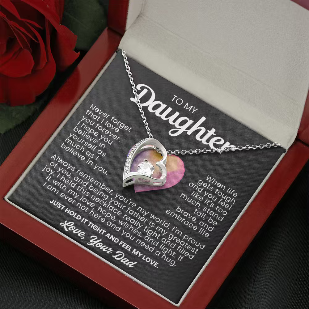 To My Daughter Necklace from Dad - Love Heart Necklace - You Are My World Gift