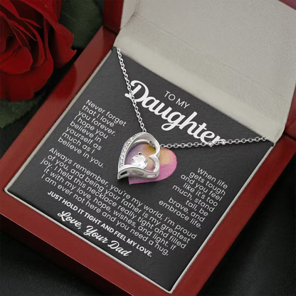 To My Daughter Necklace from Dad - Love Heart Necklace - You Are My World Gift