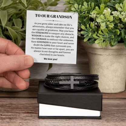 To Our Grandson - Cross Bracelet - Cherished In Our Hearts