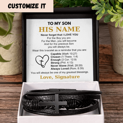You Are Always Loved - Cross Bracelet Gift for Son