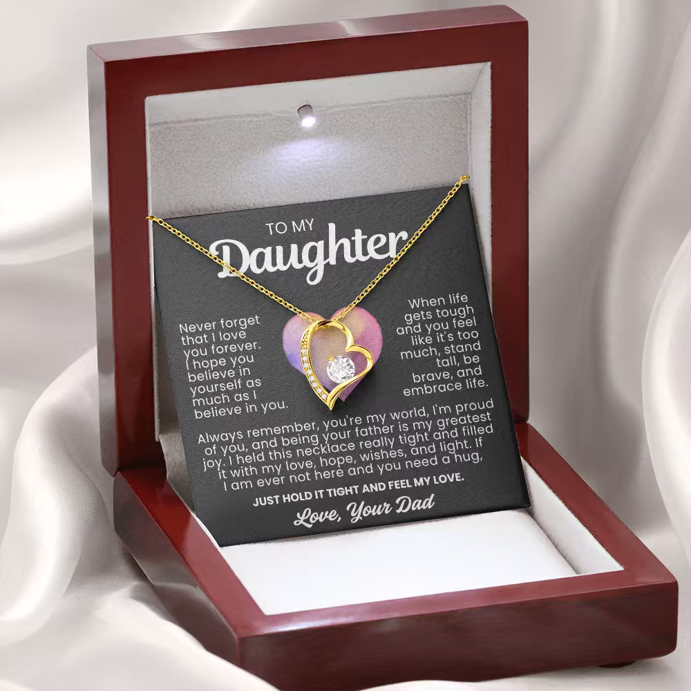 To My Daughter Necklace from Dad - Love Heart Necklace - You Are My World Gift