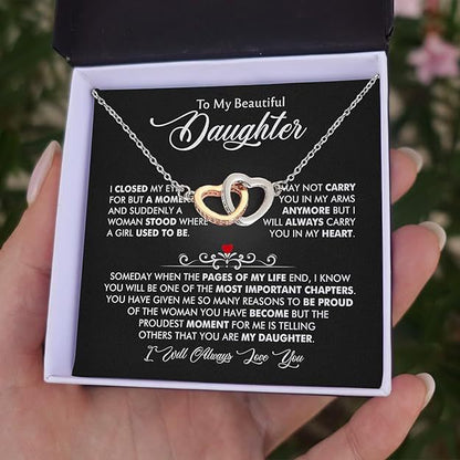 To My Daughter - Linked Hearts Necklace - Always Love You Message Card Gift