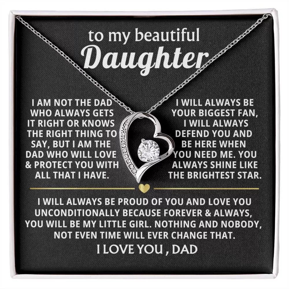 To My Daughter Necklace from Dad - Love Heart Necklace - Always My Precious Little Girl Gift
