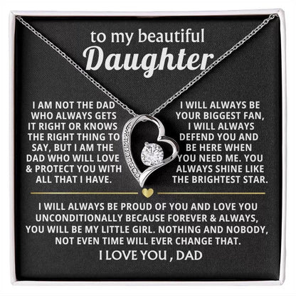 To My Daughter Necklace from Dad - Love Heart Necklace - Always My Precious Little Girl Gift